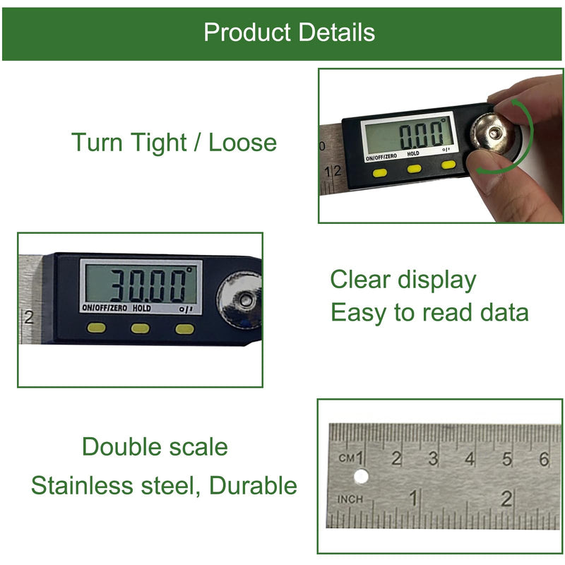 12 Inch Digital Angle Finder, JYEASTZ Stainless Steel Digital Protractor Angle Ruler with Holding Angle Data, Ideal for Construction Woodworking (12inch) 12inch