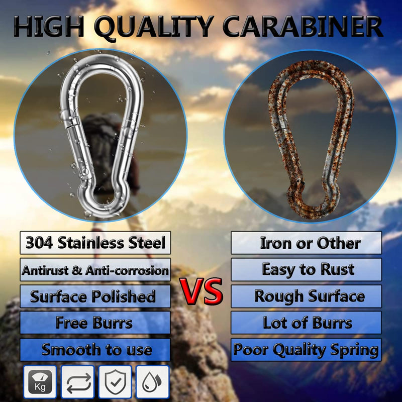 Spring Snap Hooks, 304 Stainless Steel Metal Clip Rope Connector Quick Link Clip Key Chain Link Buckle for Hammock Swing Set Outdoor Travel Camping Fishing Hiking 1.97inches(M5)-40pcs