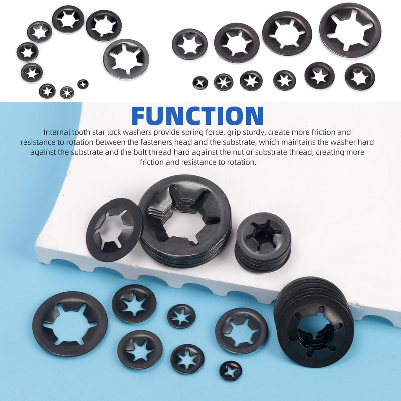 Glarks 351pcs 65Mn-Steel Internal Tooth Star Lock Washers Assortment Kit M2 M2.5 M3 M4 M5 M6 M8 M10 M12 Quick Speed Locking Washers Push on Locking Washers