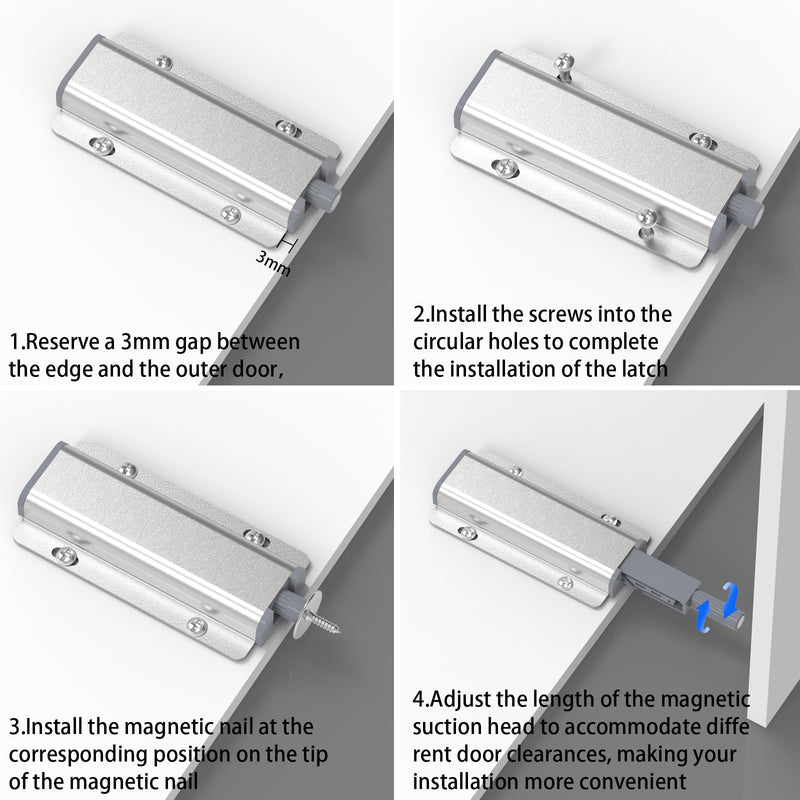 Push to Open Door Latch for Cabinet Door 2 Pack Magnetic Push Latches,Heavy Duty Touch Latch Hardware for Magnetic Touch Latches for Cabinet Drawer Wardrobe Kitchen Door silvery