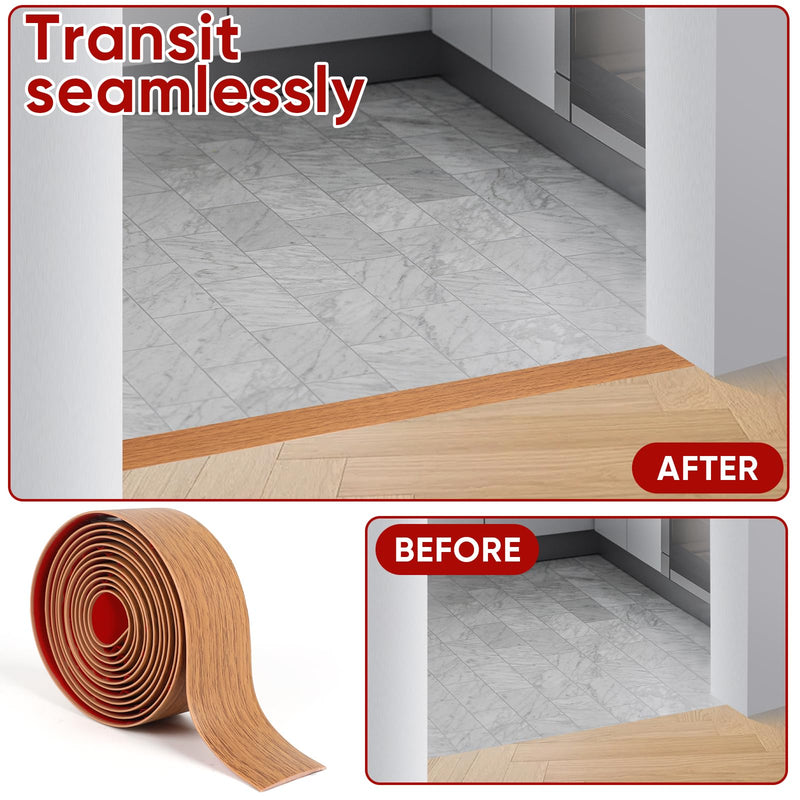 2'' x 10Ft Self Adhesive Floor Transition Strip, Laminate Vinyl Flooring Transition Strip for Joining Floor Gaps, Carpet Threshold, Doorway Transitions, Threshold Cover, Floor Tiles- Brown Wood Grain 2 Inch x 10 Feet