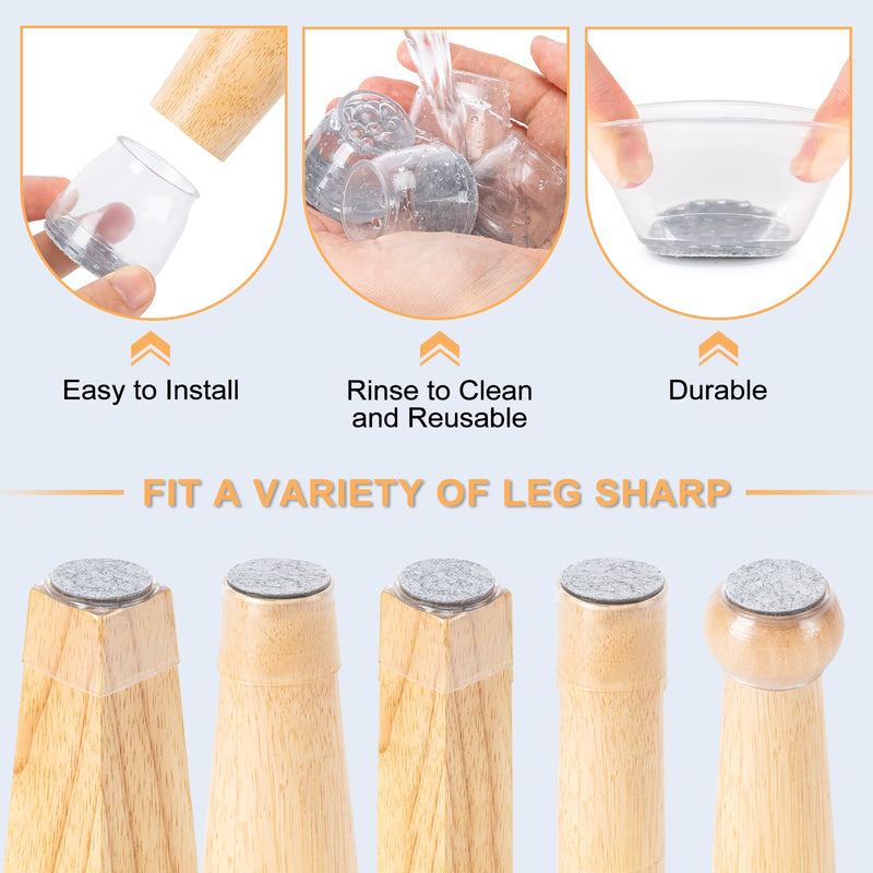 36Pcs Chair Leg Floor Protectors for Hardwood Floors, Silicone Chair Feet Caps to Protect Tile Floors, Felt Pads Furniture Leg Covers from Scratches and Noise (Clear, Large Fit: 1.3''–2'') Clear-36pcs Universal L(Fit:1.3"-2")