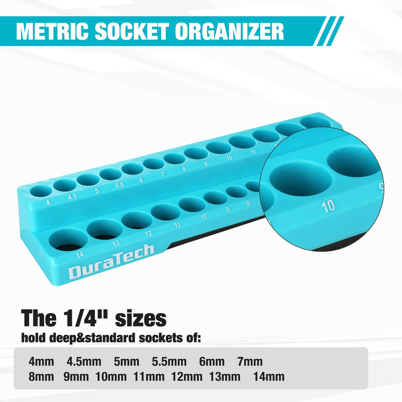 DURATECH Magnetic Socket Organizer, 1/4" Metric Socket Tray Holds 26 Pieces Standard & Deep Size Sockets, Magnetic Sockets Holder(Socket Not Included) 1/4" DR, Metric