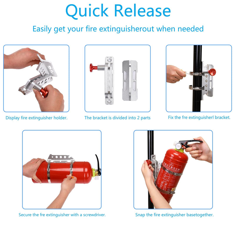 Universal Vehicle Fire Extinguisher Bracket, Aluminum Adjustable Quick Release Roll Bar Fire Extinguisher Bottle Mount with 8 Clamps, Compatible with Jeep Wrangler JK TJ Rubicon UTV, Red