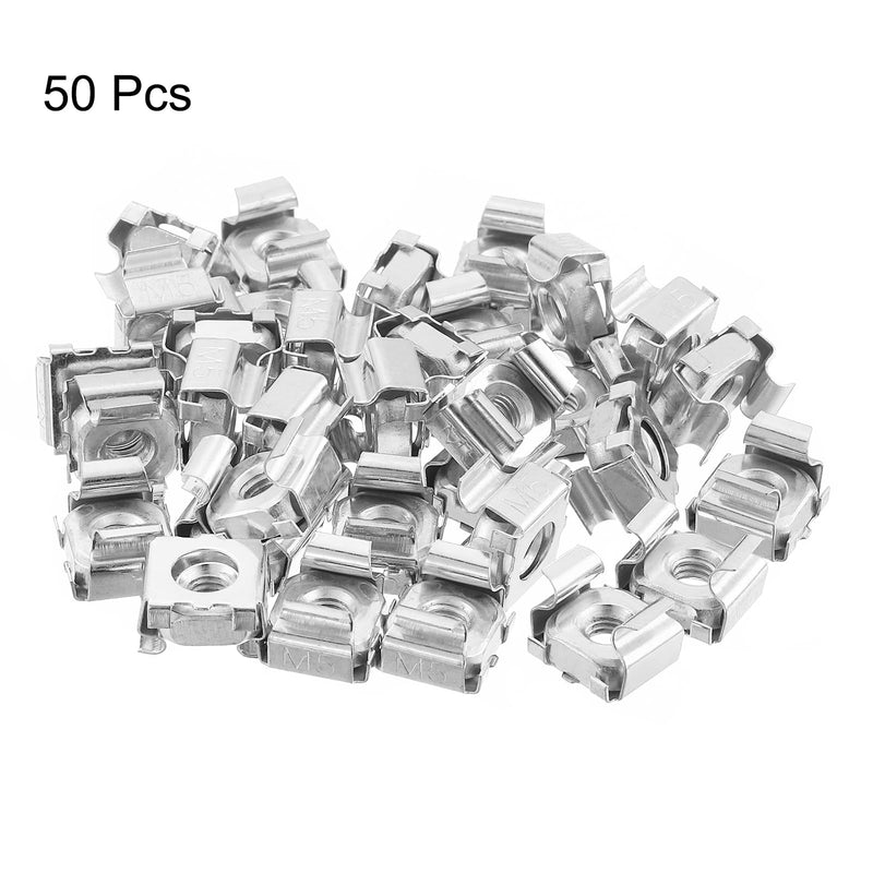 uxcell M5 x 0.8mm Cage Nut, 50Pcs Snap-in Cage Nuts, Carbon Steel Zinc Plated Metric Nut for Server Rack Cabinet, Silver 50
