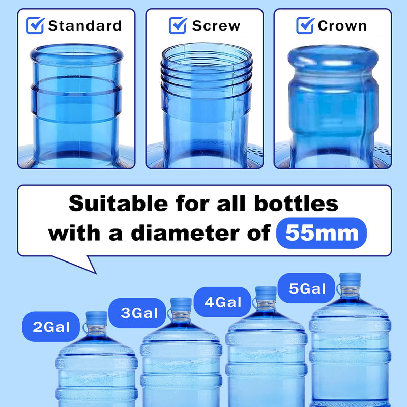 【4 PCS】 3 & 5 Gallon Water Jug Cap - 55mm Reusable Food Grade Silicone Water Bottle Cap for Standard/Screw/Crown Tops, Water Dispenser Replacement Lids, Non-Spill & Leak Free - 4 Pack
