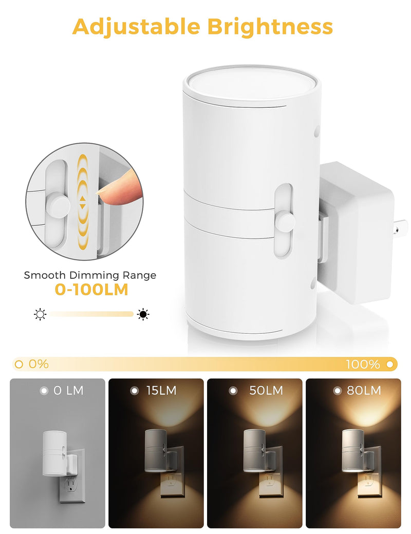 L LOHAS LED Night Light Plug in, Night Lights Plug into Wall, Light Sensor, 0-100LM, Soft White 3000K, Dimmable Night Light, Modern Night Light for Hallway Bedroom Stairway, 2 Pack