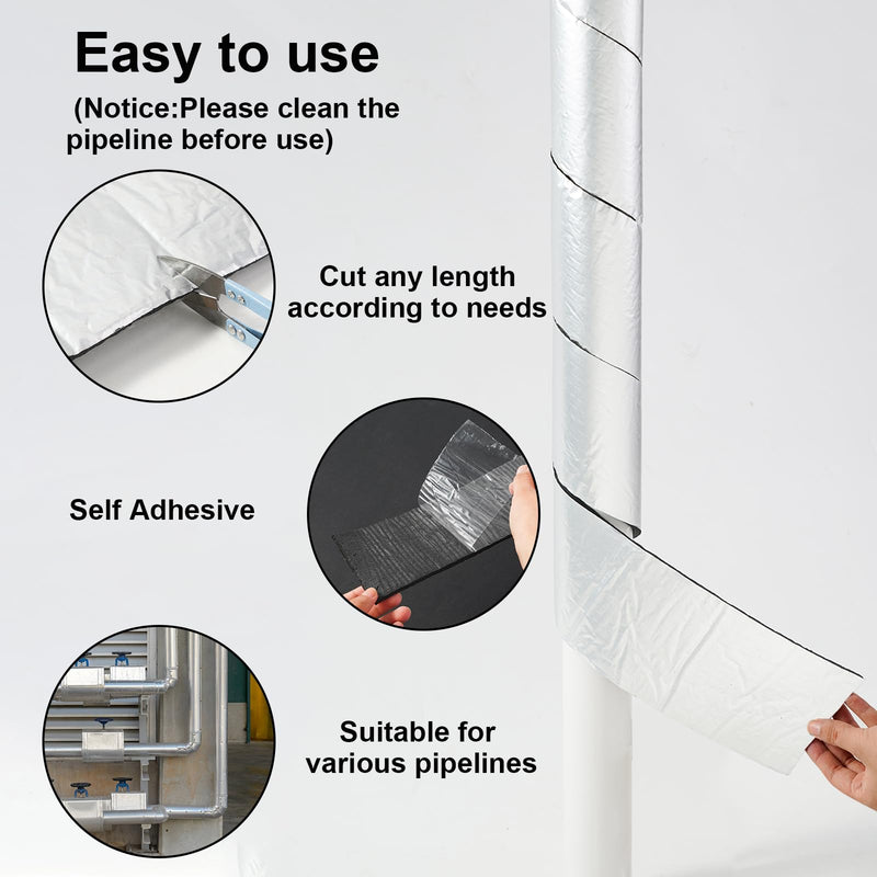 2 Pieces Pipe Insulation Tape 2.95" Wide X 29.5Ft Aluminum Foil Pipe Insulation Wrap Winter Indoor and Outdoor Self-Adhesive Pipe Wrap Water Pipe for Frost Protection and Insulation