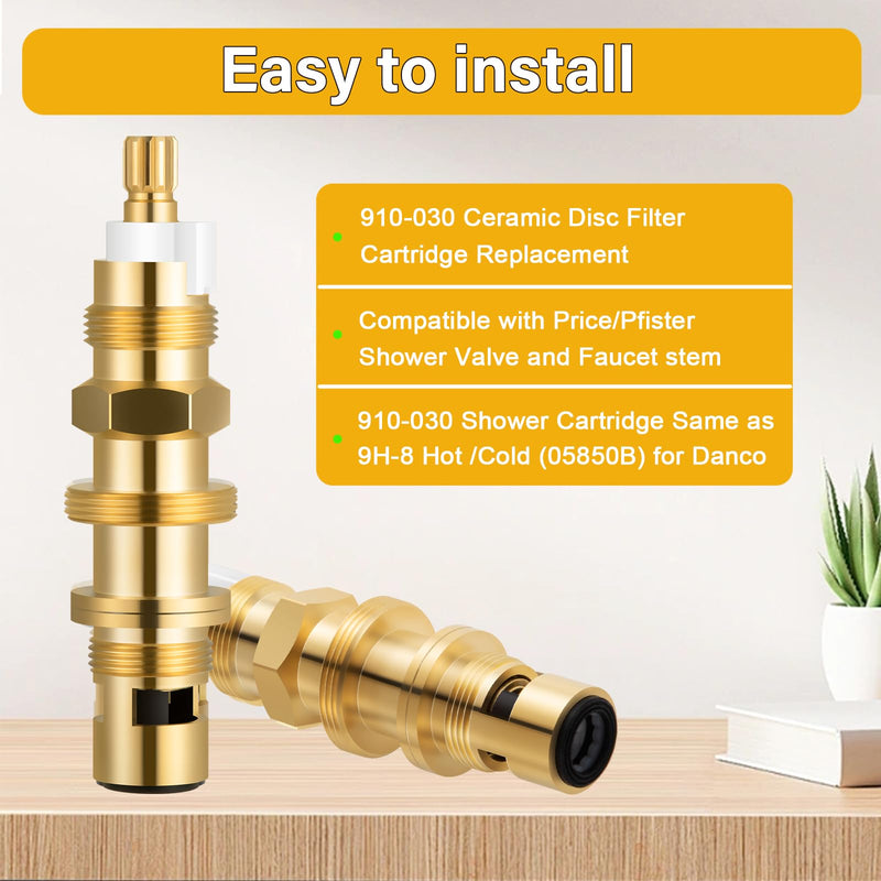 910-030 Ceramic Disc Cartridge Replacement, Compatible with Price/Pfister Shower and Faucet Stem, Shower Valve Cartridge for Tub and Shower Faucet, Brass Construction(2 Pack) 2