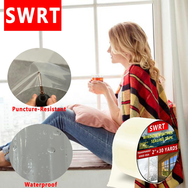 SWRT 2”x30yd/90ft Transparent Window Weather Sealing Tape, No Residue Window Insulation for Winter, Preventing Cold Air Loss in Summer Door and Window Seal Kit 2IN X 30YD