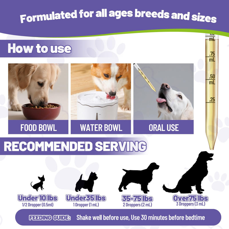 Melatonin for Dogs,Dog Sleep Aid,Calming for Dogs,Helps Restful Sleep, L-Theanine,Promotes Overall Well-Being,Multiple Vitamins,Suitable for All Dog,100% Natural 60ml