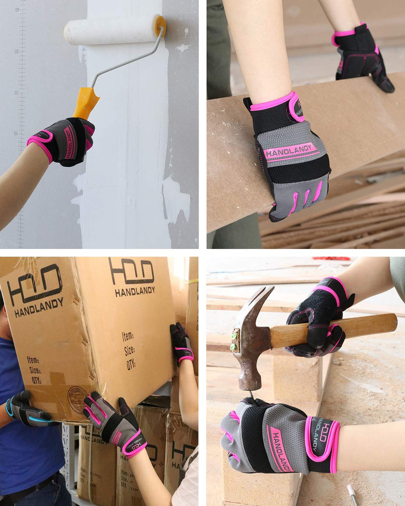 HANDLANDY Women Safety Work Gloves Utility Touch Screen Working Grip Glove for Yardwork Gardening Breathable Mechanic Gloves Pink Medium (Pack of 1)