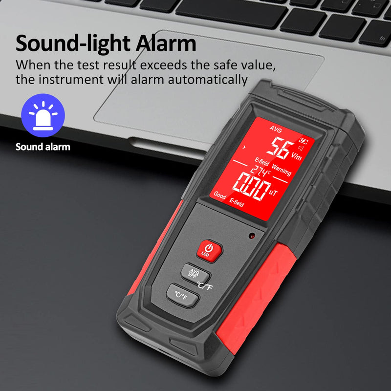 EMF Meter, XRCLIF Digital Electromagnetic Radiation Detector, Hand-held EMF Tester for Home/Outdoor, Ghost Hunting Equipment, Electric Field/Magnetic Field Monitor with LED Light & Sound Alarm