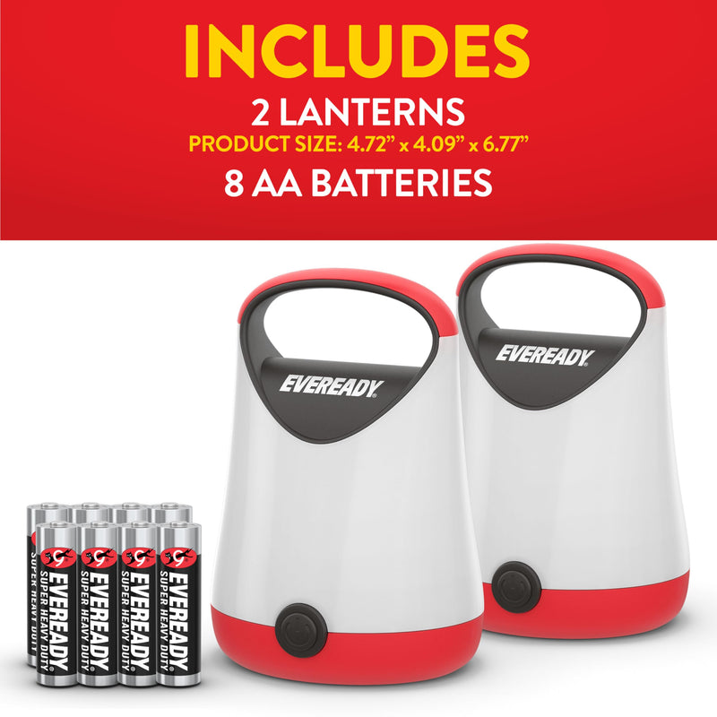 Eveready LED Camping Lantern X-250 (2-Pack), Super Bright Tent Lights, Rugged Water Resistant LED Lanterns, 100 Hour Run-time (Batteries Included), Red and Black 2 Pack