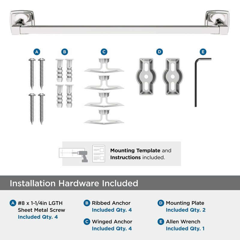 Amerock Stature Polished Nickel 18 inch (457 mm) Center-to-Center Towel Bar, BH36093PN 18 Inch (457 mm)