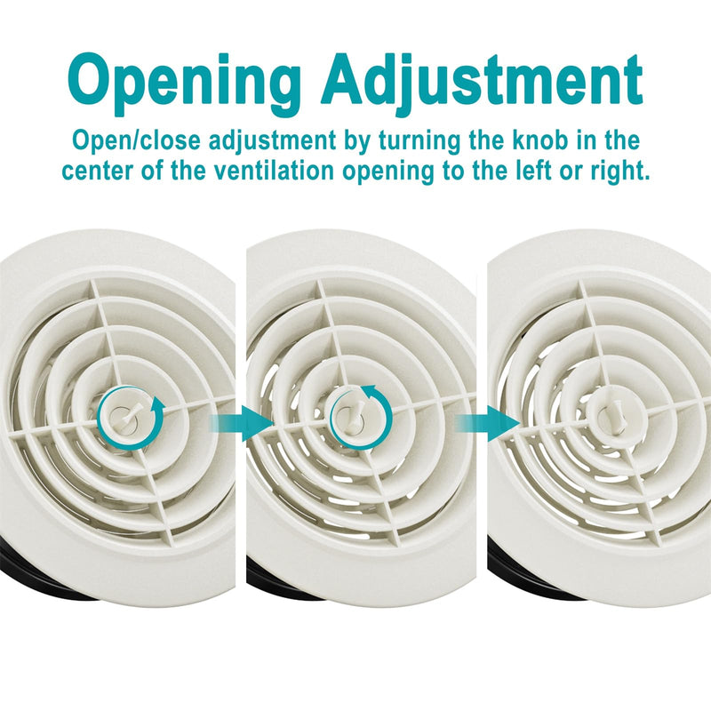 HG POWER 6 Inch Soffit Vent，Round Air Vent Cover with Louver, ABS Adjustable Ceiling Vent Covers for Living Room, Bathroom, Kitchen, Greenhouse, Ventilation System, White - Opening Size 5.75"