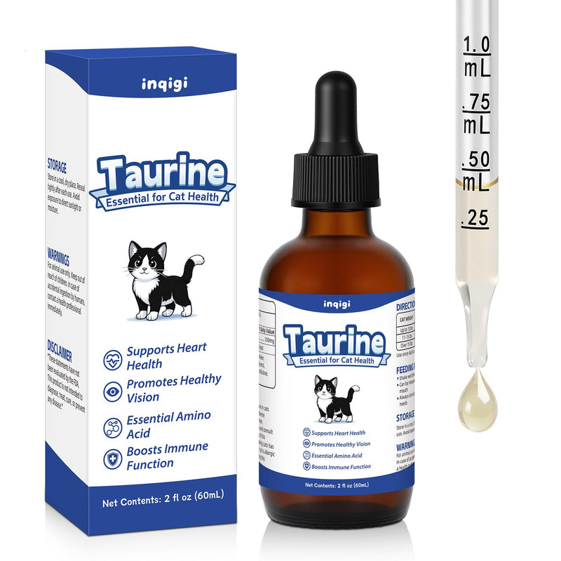 Taurine Supplement for Cats, Taurine Liquid Drops for Heart, Vision & Immune Support, Easy-to-Mix Daily Formula for Kittens, Senior Cats & Picky Eaters, 2 fl oz Natural Feline Nutrition