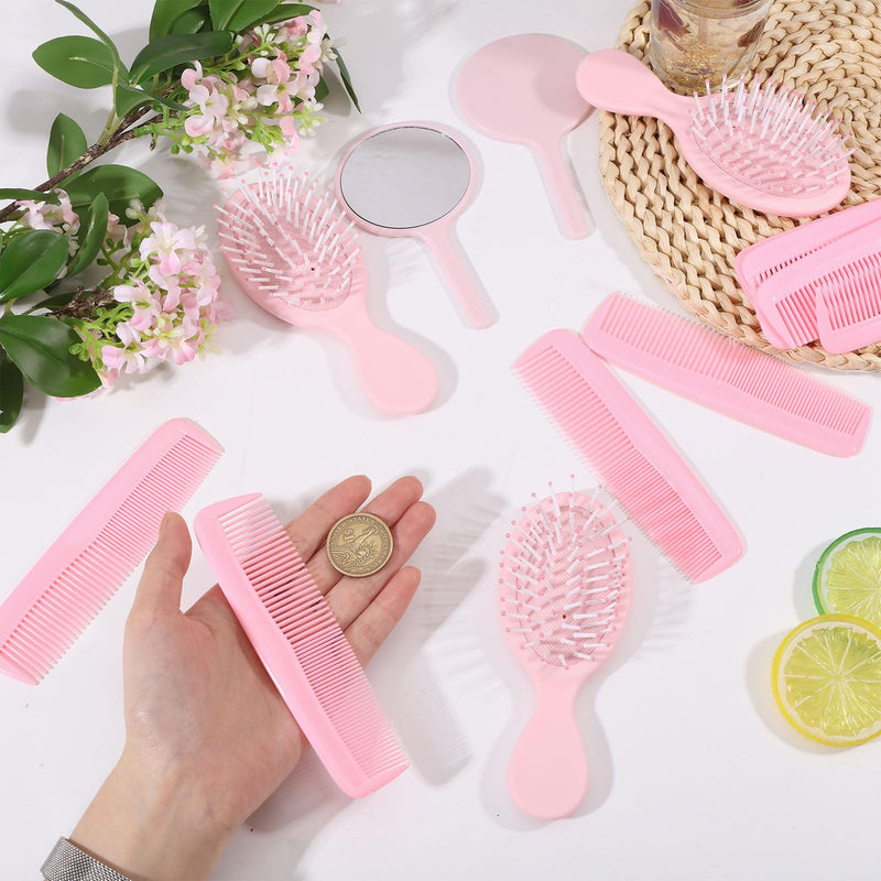 FREEBLOSS 72pcs Mini Hair Brush Set Includes 24 Detangling Hair Brushes 24 Tooth Combs and 24 Handheld Mirror for Spa Birthday Shower Party Travel Gift Box, Pink