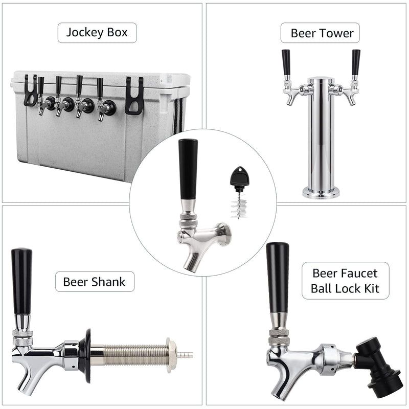 Beer Faucet Stainless Steel Beer Tap Faucet Keg Tap with Beer Faucet Tap Handle, Beer Tap Faucet Plug, Draft Beer Keg Tap Faucet for US Standard Kegerator Beer Tower Beer Shanks Beer Dispensing