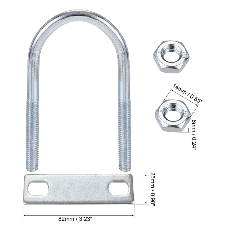 uxcell Round U-Bolts 2 Sets 1.77"(45mm) Inner Width 100mm Length Steel M8 with Nut, Plate M8x45mmx100mm