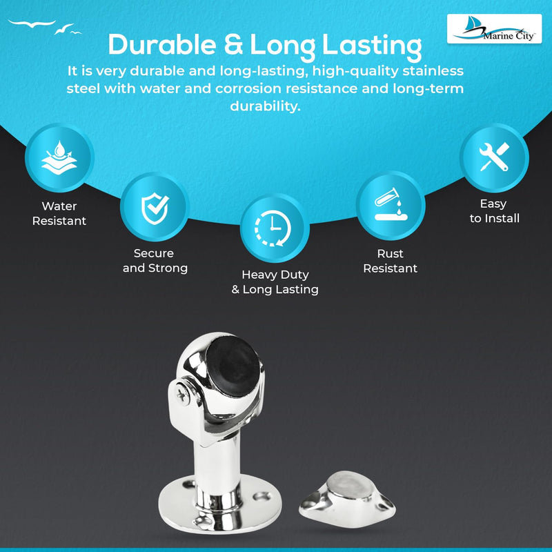 Marine City Magnetic Ball Door Window Stopper Set, 316 Stainless Steel, Corrosion-Resistant, Holds 4kg, Extendable 73mm-100mm, Ideal for Boats, Yachts, Ships