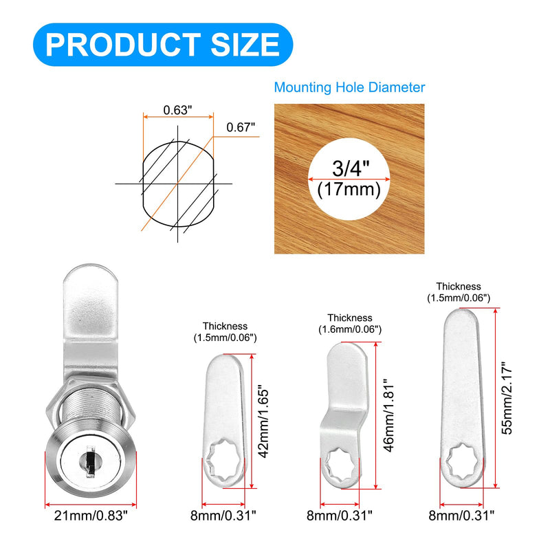 PATIKIL 1-1/8 Inch Keyed Alike Cabinet Locks with Key, 20 Pack Cam Replacement Lock Cylinder Toolbox Lock for RV Drawer Storage Cart Mailbox, Silver