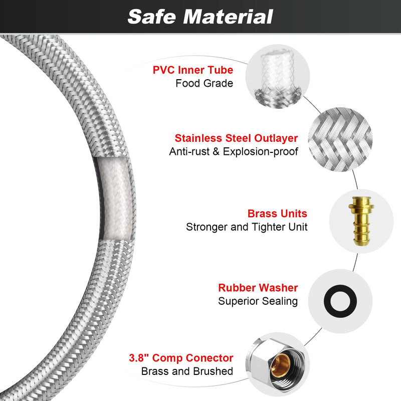 Toilet hose,16Inch 6PACK Toilet Water Supply Line,Braided Stainless Steel ⅞" Ballcock by ⅜ " Compression 16 inch - Toilet Hose (6-Pack)