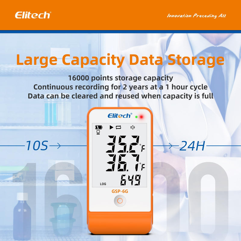 Elitech Digital Temperature Humidity Data Logger Pharmacy DDL with Calibration Certificate to Auditor, Refrigerator Thermometer Vaccine Fridge Temperature Monitor Max Min Value GSP-6G-TDE Factory 1