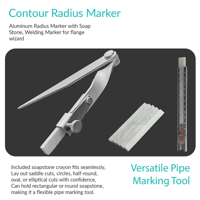 Contour Radius Marker - Up to 8" Radius, Aluminum Radius Marker with 5 Soap Stone & SoapStone Holder, Foldable Pocket-Size Standard Radius Marking Tool