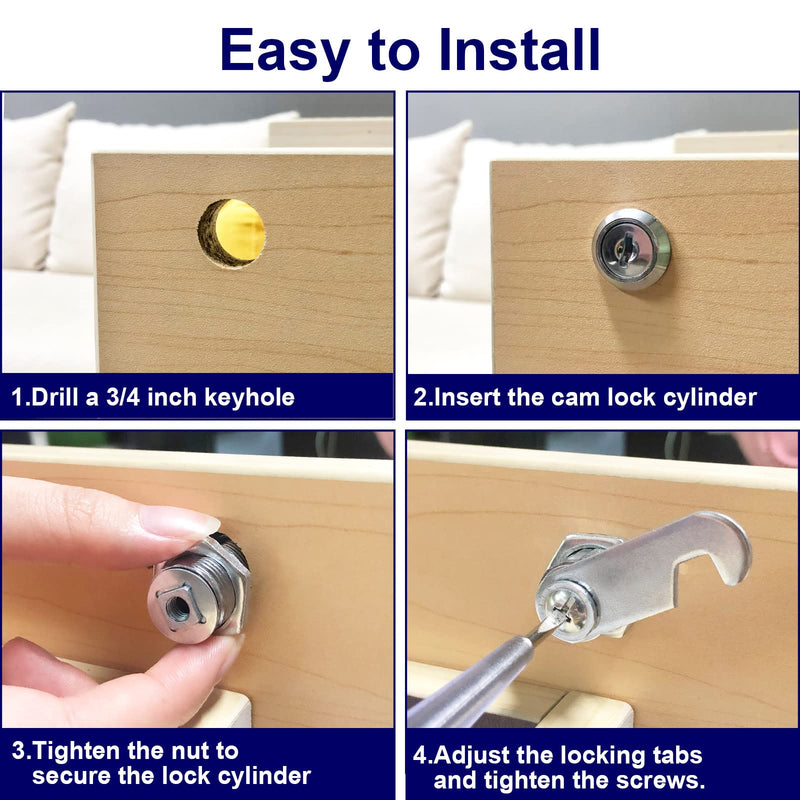 Jayseon 6 Pack Cabinet Locks with Key, RV Cam Locks 5/8" Keyed Alike, Mailbox Lock Replacement for Drawer Toolbox RV Compartment Storage Door, Zinc Alloy 6 Pack 5/8 Inch