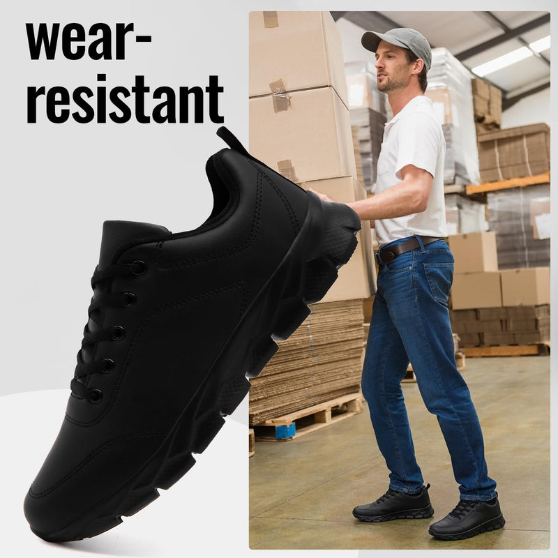 Non Slip Work Shoes for Men Walking Sneakers Leather Waterproof Oil Resistant Food Service Chef Restaurant Kitchen Shoe Lightweight Comfort Working Zapatos Trabajo 11 A Black