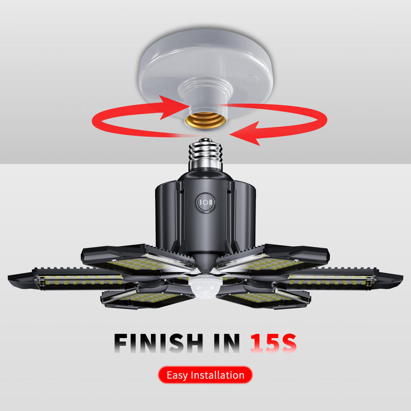 Motion Sensor Garage Light, 20000LM 200W Garage Lights Ceiling Led Motion Activated,Motion Light Indoor with Dusk to Dawn, E26/E27 Screw in Shop Light for Basement Barn Attic Warehouse 1Pack