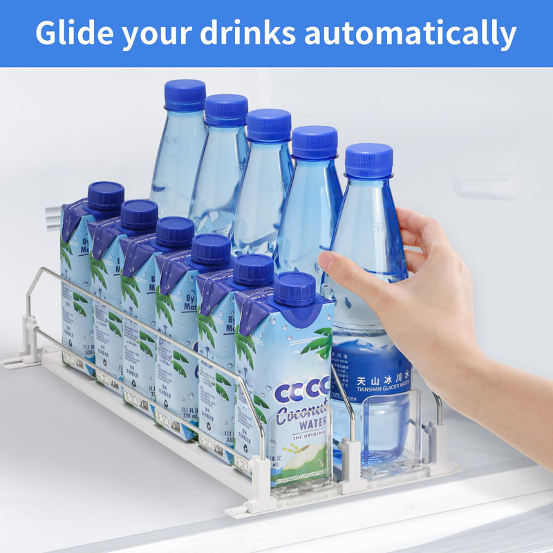 Upgraded Drink Organizer for Fridge，Soda Can Dispenser for Refrigerator，Automatic Self-Pushing Drink Pusher，Space-Saving Fridge Storage，Holds up to 10-15 Cans, 2 Row 2row
