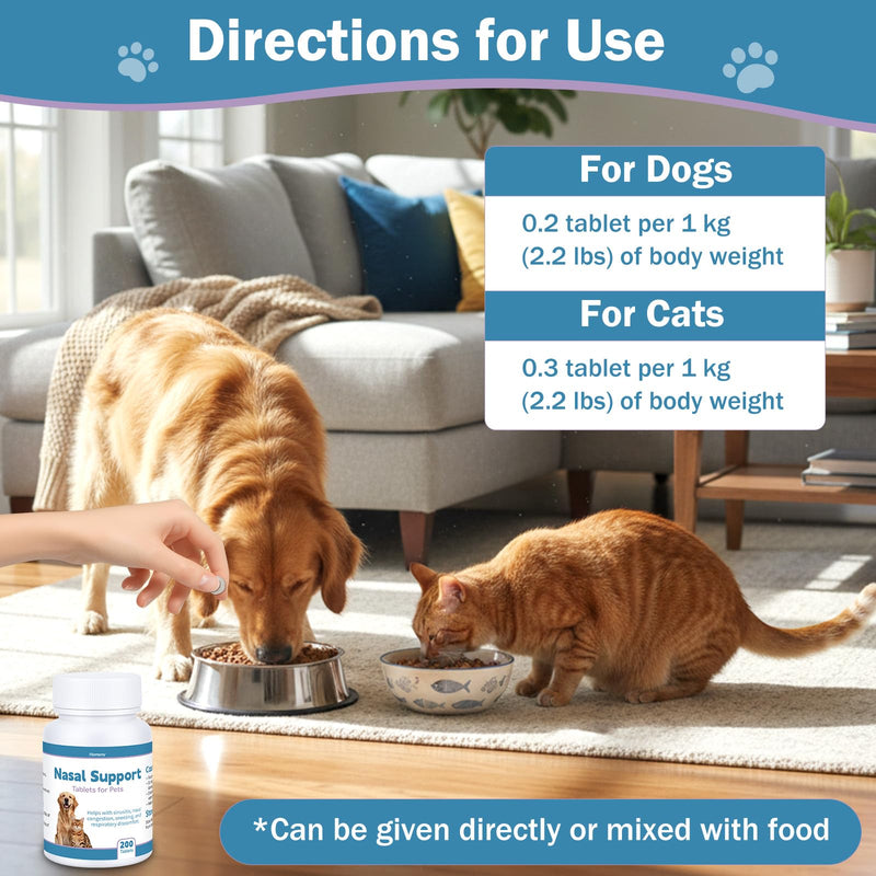 Nasal Congestion Relief for Cats and Dogs, Sinus Support Supplement for Pets, Congestion and Sneezing Relief & Clear Breathing Respiratory Comfort, Natural Formula for Cats and Dogs 200 Tablets