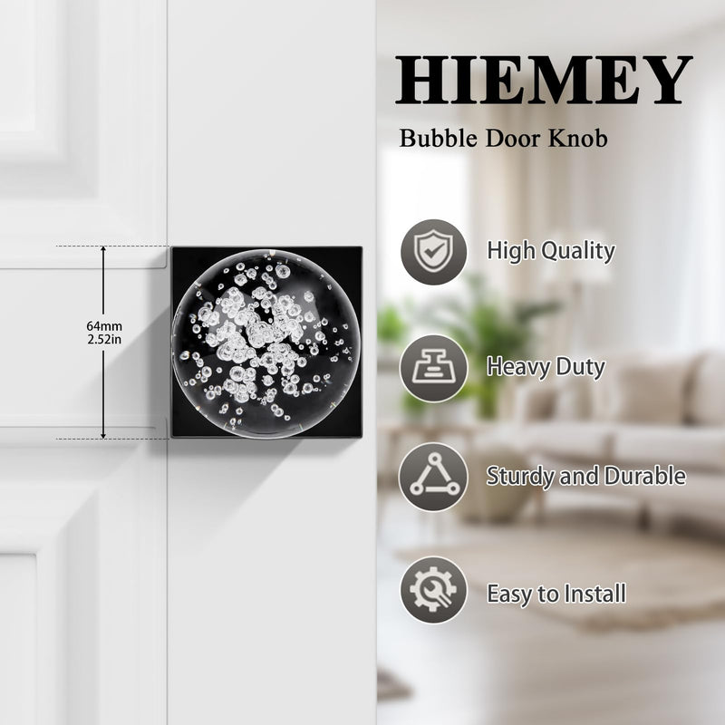 Glass Crystal Door Knobs Interior with Lock, Round Clear Bubble Ball Modern Classic Matte Black Privacy Door Knobs for Bedroom Bathroom