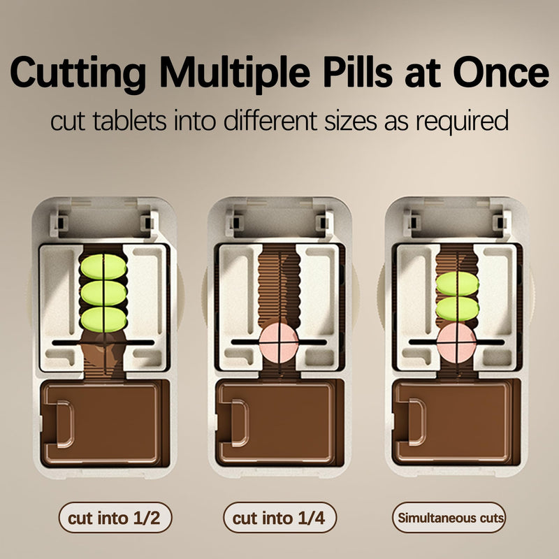 Pill Cutter Splitter for Small and Tiny Pills, 1/2 1/4 Pill Cutter for Small or Large Pills, Pill Splitter for Multiple Pills at a Time with Centering Device and Stainless Steel Blade (Brown) Brown
