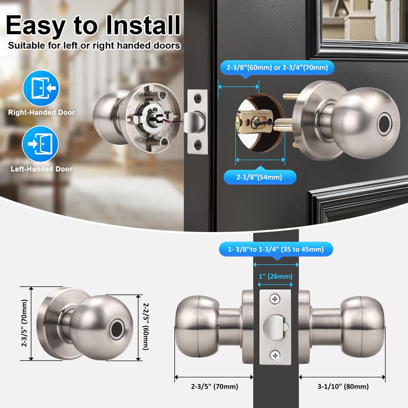 KNOBWELL Fingerprint Door Knob, Smart Door Knob with APP Control, Satin Nickel Keyless Entry Door Lock, Biometric Door Lock with Knob, Smart Lock for Bedroom Door Hotel Office Apartment