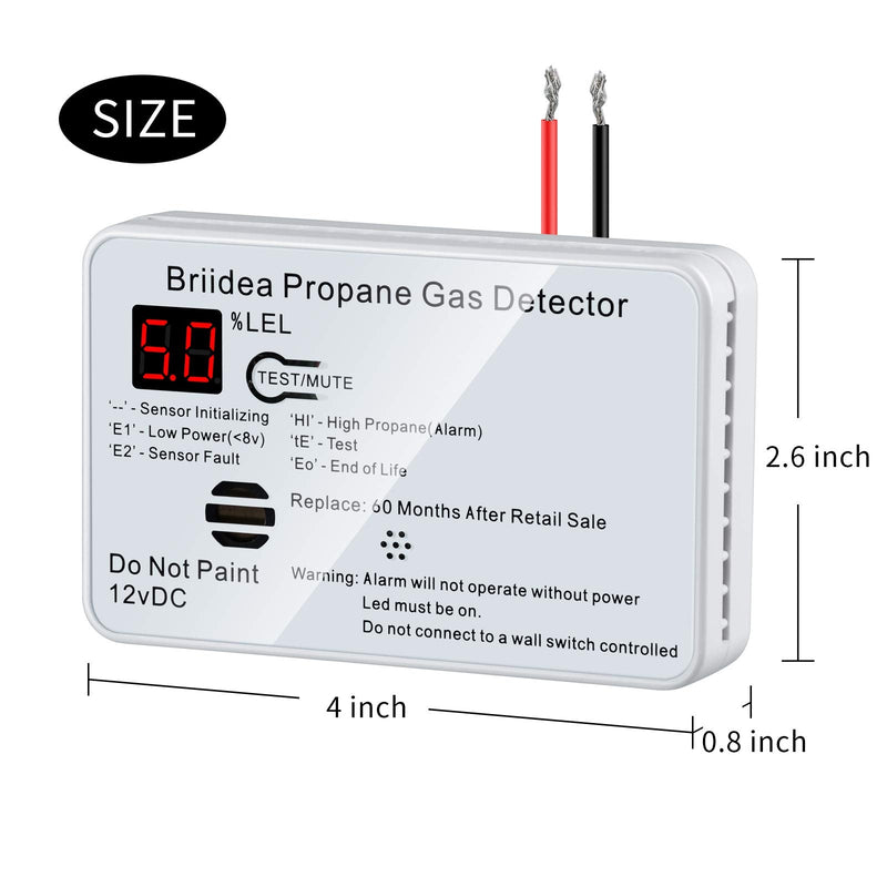 RV Propane Alarm, Briidea RV Propane Gas Detector with 85dB Loud Alarm, 12 VDC, White