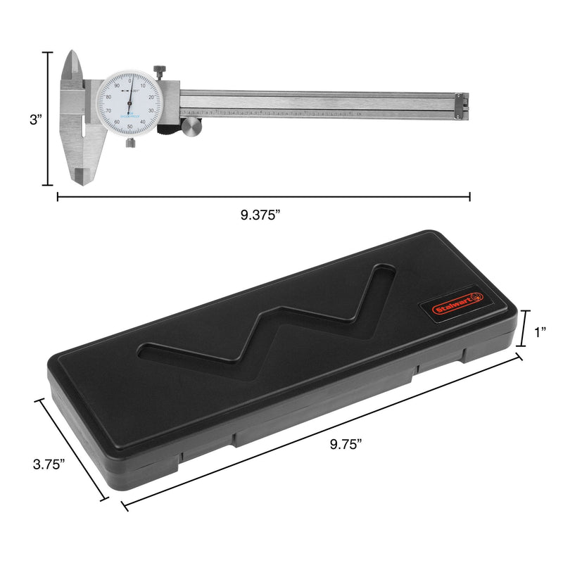 Dial Caliper- Stainless Steel and Shock Proof Tool With Plastic Carry Case, 0- 6 Inch Measuring Range For Accurate Measurements by Stalwart