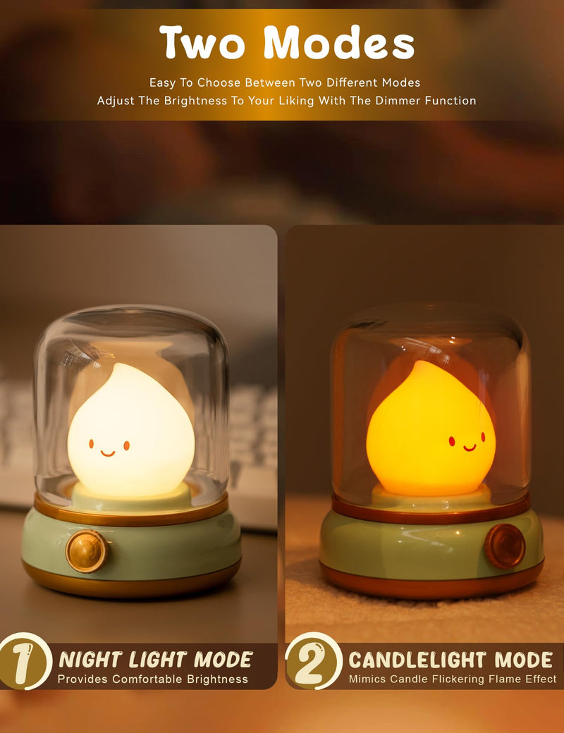 Cute Chibi Flame Lamp, Anime Cozy Lights, Retro Rechargeable Night Light, Decor, Smoko Light, Cute Desk Accessories, Cute Gifts Green