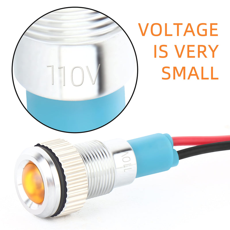 GASHER 110V/24V/12V 20mA Energy Saving Indicator Light Mounting Hole Size 12mm(1/2 inch) Green Yellow Red Blue White 5 PCS（110V） 12MM（110V） colorful