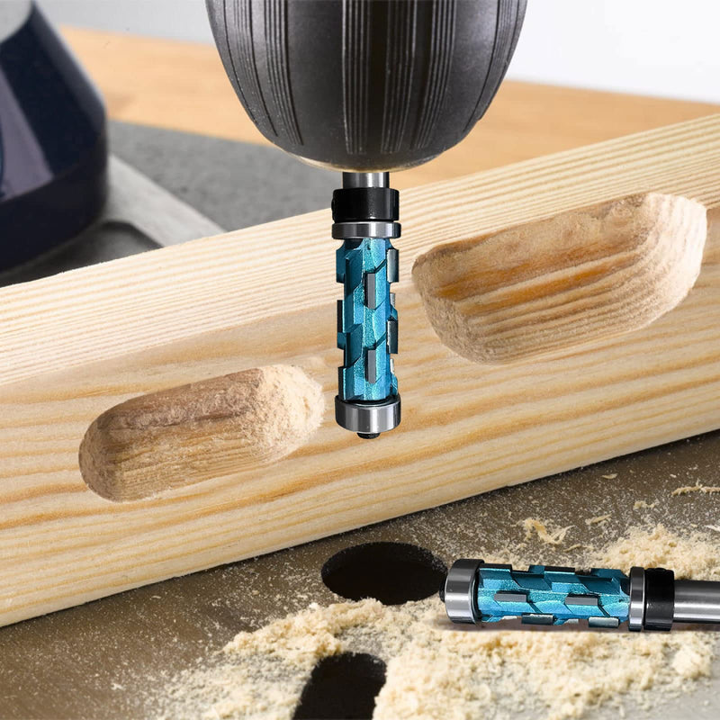 2pcs Flush Trim Router Bit, 1/2" Shank Bearing Flush Trim Bit Double Bearing Spiral Trimming Flat Trimming Router Bit Solid Carbide UP Down Compression Router Bit for Woodwork Triming, 3-7/8" 4-7/8"