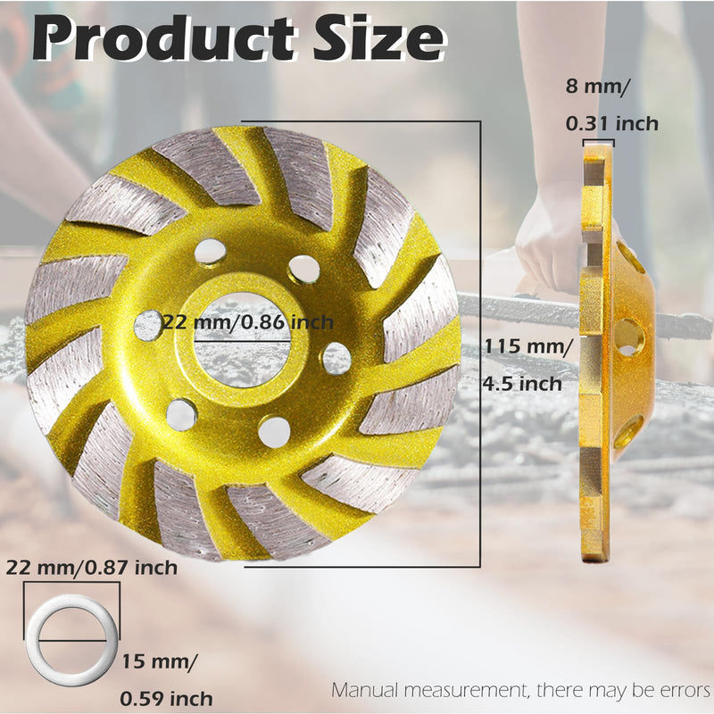 4 1/2 Inch Diamond Concrete Grinding Wheel, Turbo Segment Angle Grinder Wheel for Concrete, Stone, and Masonry, Heavy-Duty 4.5” Diamond Cup Wheel for Fast Grinding & Smoothing