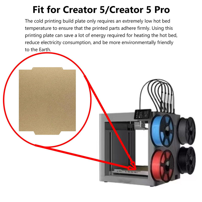 for Creator 5/Creator 5 Pro Cold Build Plate No Heating No Glue Platform | Textured Cool Print Bed Sheet,Double Sided PEI, 3D Printer hotbed, Flexible Removable Spring Steel Heated Mat,for FLASHFORGE For Creator 5