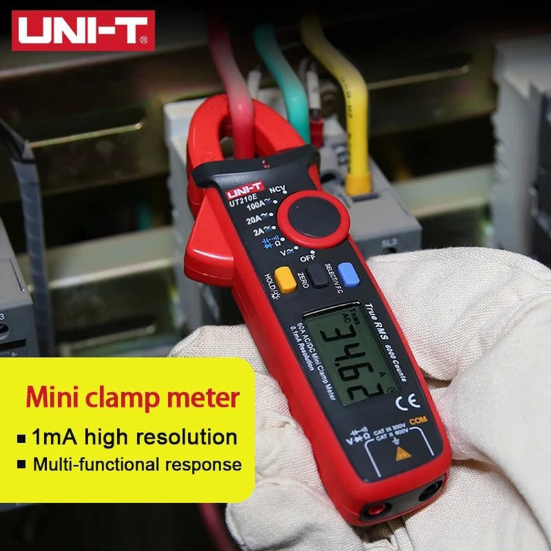 UNI-T UT210E Mini Digital Clamp Meter 100A AC DC Current Voltage True RMS Pliers Ammeter Resistance, Capacitance, Diode Tester Multimeter with Alligator Clip UT210-Combination