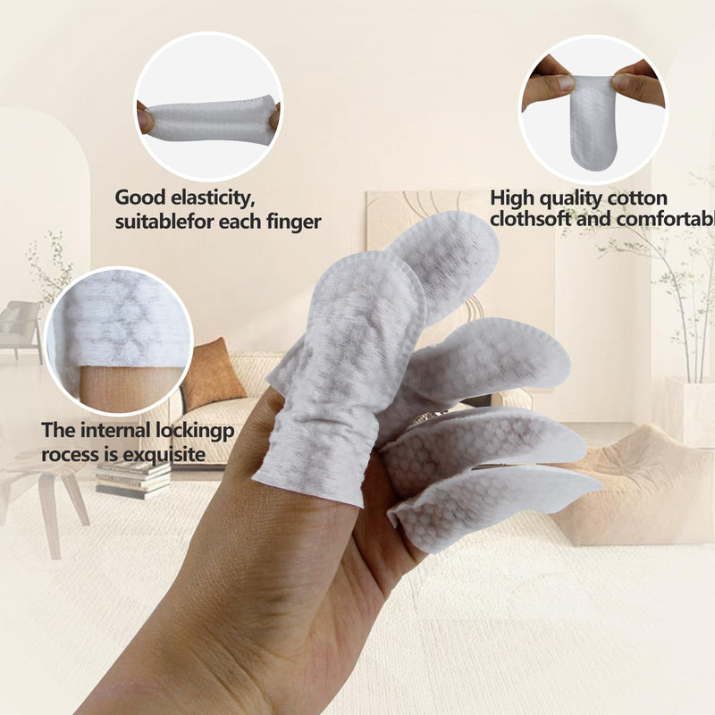 100 PCS Cotton Finger Cots, Finger Covers Protection for Finger Tips, Breathable, Sweat Resistant, and Wear-Resistant, Perfect for Work, Nails Cleaning, and Injured Fingers (White) 100 PCS