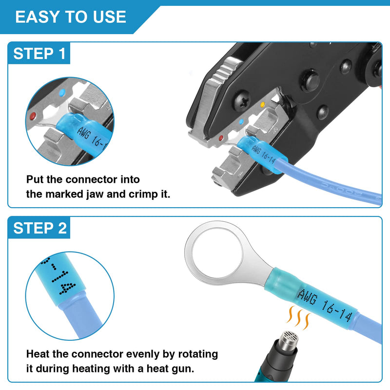Crimping Tool for Heat Shrink Connectors AWG22-10, Ratcheting Wire Terminal Crimper - Crimping Pliers - Electrical Crimping Tool