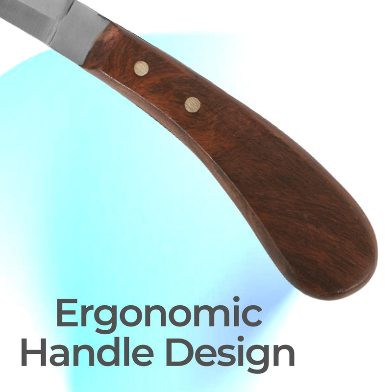 Hoof Knife Double Edged Curved Blade – Stainless Steel Curved Blade Farrier Tool with Wooden Handle, Multipurpose Hoof Trimming Knife for Livestock, 3-Inch Blade, 8.5-Inch Overall Double Edge - RH