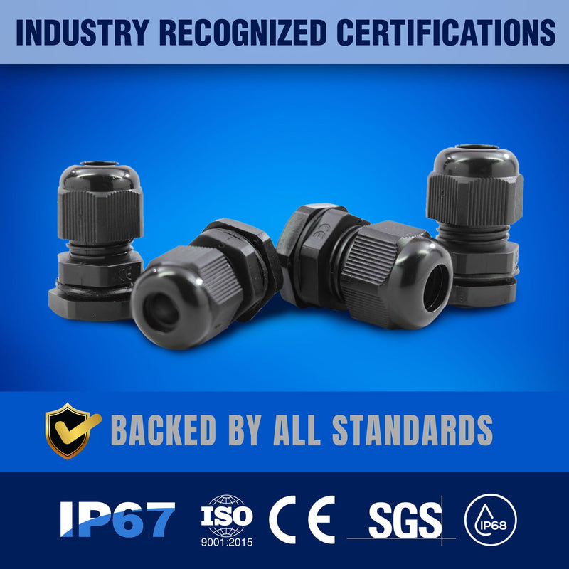 New Age America® 25pcs NPT Cable Glands Kit KableLock™ | 1/4" to 1-1/4" | Black | Nylon Cord Grip Strain Relief | Adjustable Locknut Cord Grip | IP68 Waterproof | NPT 1/4", 3/8" 1/2", 3/4", 1", 1-1/4" 25 PCS | 1/4" - 1-1/4"