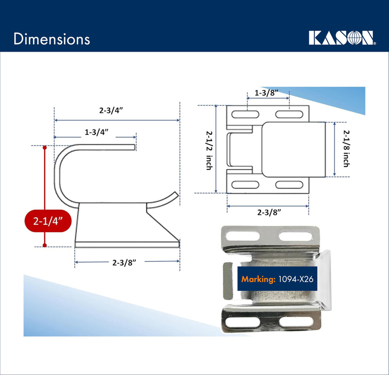 Kason 1094 SureClose Adjustable Wide-Hook, Flush to 3/4 Inch Offset, 11094000026 Hook: Flush to 3/4 Inch